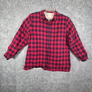 L.L. Bean Men's Button Up Shirt Jacket Red Plaid Size M Pockets Fleece Lined